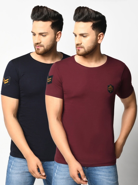

ELEGANCE Men Pack Of 2 Maroon & Navy Blue T-shirts