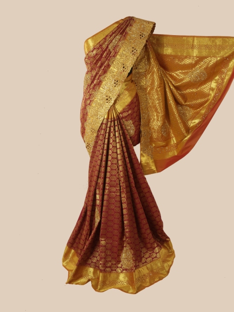 

Pothys Maroon & Gold-Toned Woven Design Pure Silk Kanjeevaram Saree