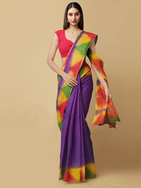 

Unnati Silks Violet & Yellow Pure Cotton Kota Saree
