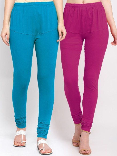 

KLOTTHE Women Pack of 2 Solid Cotton Churidar-Length Leggings, Pink