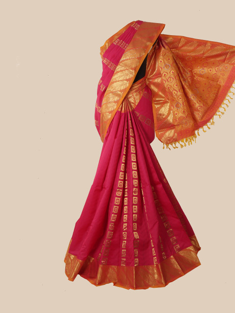 

Pothys Pink & Orange Woven Design Zari Pure Silk Kanjeevaram Saree