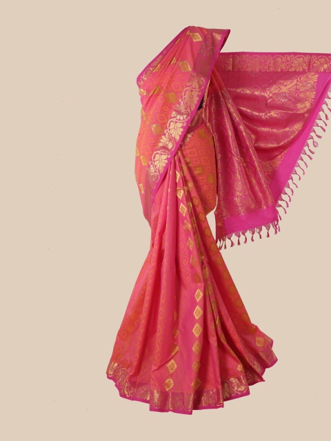 

Pothys Pink & Orange Ethnic Motifs Zari Pure Silk Kanjeevaram Saree