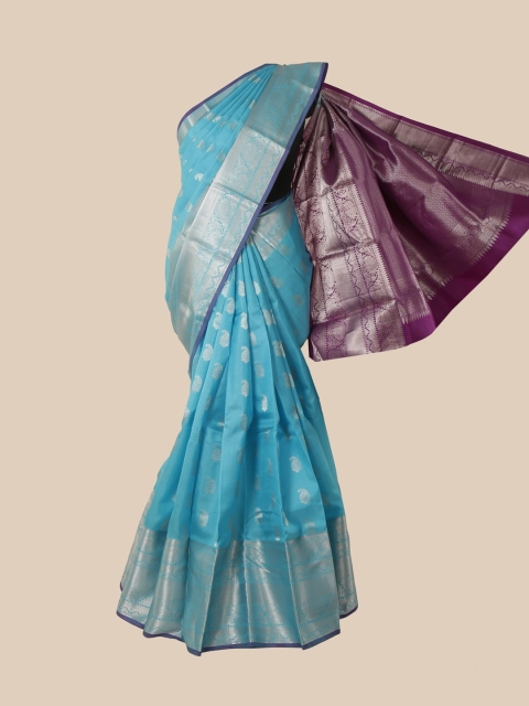 

Pothys Blue & Purple Woven Design Zari Pure Silk Kanjeevaram Saree