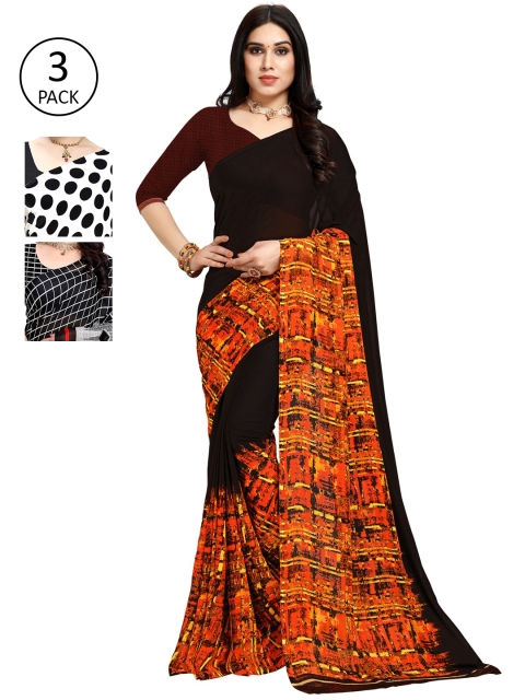 

KALINI Pack Of 3 Printed Saree, Black