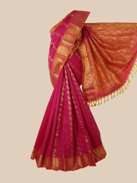 

Pothys Pink & Orange Ethnic Motifs Zari Pure Silk Kanjeevaram Saree