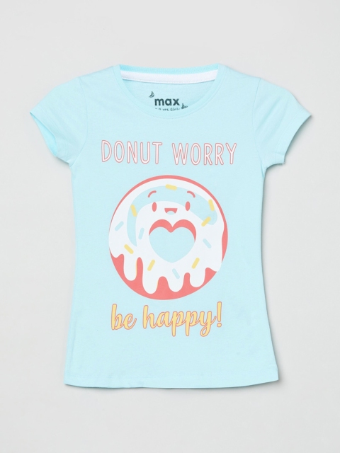 

max Girls Blue Typography Printed Cotton T-shirt