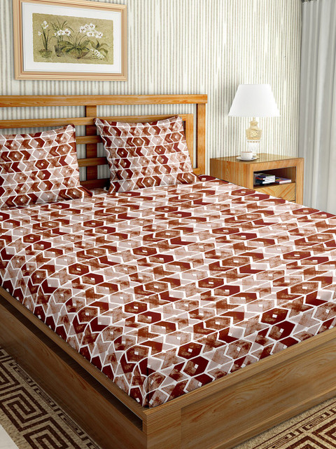 

BELLA CASA Brown & White Geometric 180 TC King Bedsheet with 2 Pillow Covers