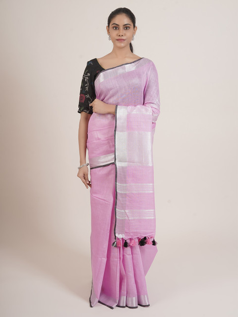 

Pothys Women Pink Linen Blend Solid Saree