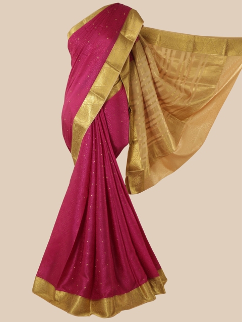

Pothys Magenta & Gold-Toned Woven Design Zari Pure Silk Kanjeevaram Saree