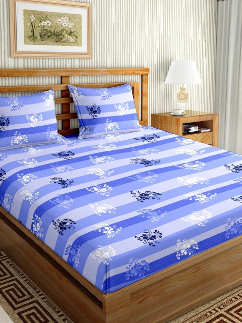 

BELLA CASA Blue & White Striped 180 TC King Bedsheet with 2 Pillow Covers