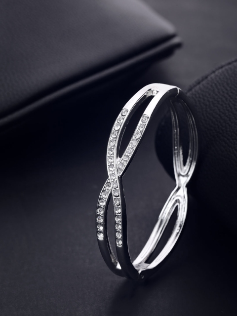 

Priyaasi Women Silver-Toned Brass American Diamond Handcrafted Silver-Plated Bangle-Style Bracelet
