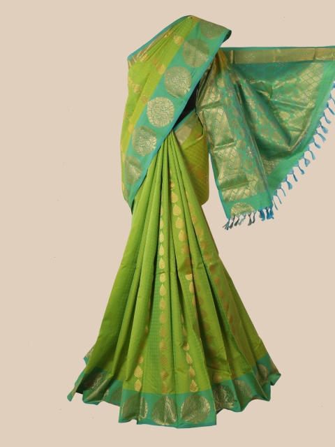 

Pothys Green & Turquoise Blue Woven Design Zari Pure Silk Kanjeevaram Saree