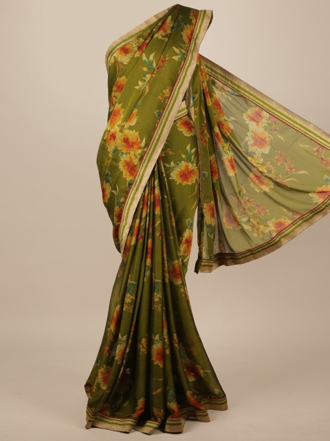

Pothys Green & Orange Floral Poly Chiffon Saree