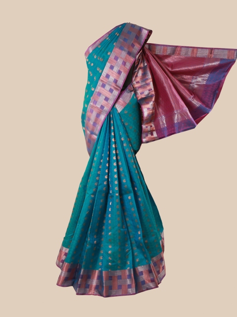 

Pothys Blue & Pink Woven Design Pure Silk Kanjeevaram Saree