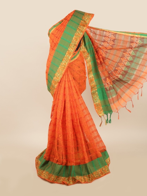 

Pothys Orange & Green Ethnic Motifs Print Saree