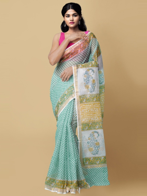 

Unnati Silks Blue & Off White Zari Pure Cotton Kota Saree