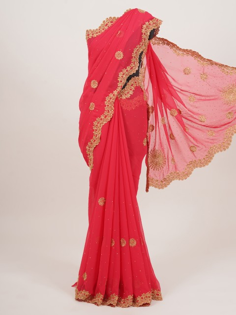

Pothys Red & Gold-Coloured Embroidered & Stone Work Saree