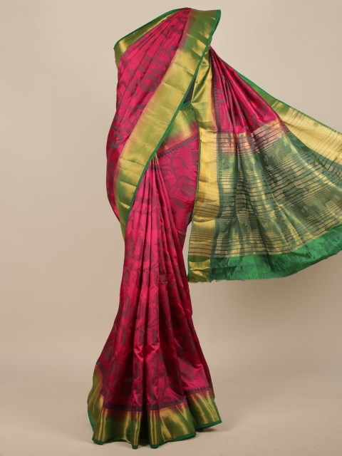 

Pothys Magenta & Green Floral Zari Jute Silk Saree