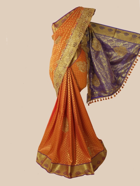 

Pothys Orange & Gold-Toned Woven Design Zari Pure Silk Kanjeevaram Saree