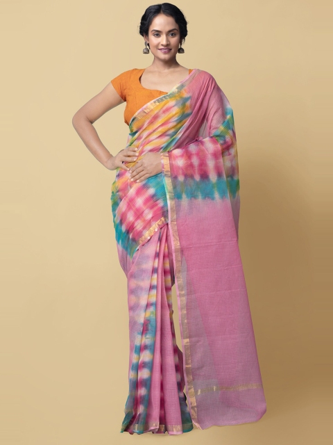 

Unnati Silks Pink & Blue Zari Pure Cotton Kota Saree