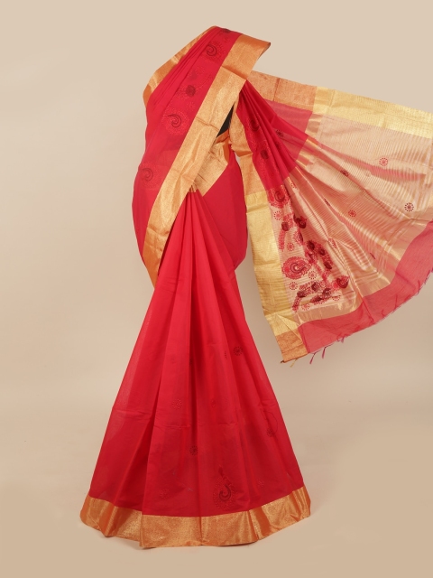 

Pothys Red & Gold-Toned Silk Cotton Saree
