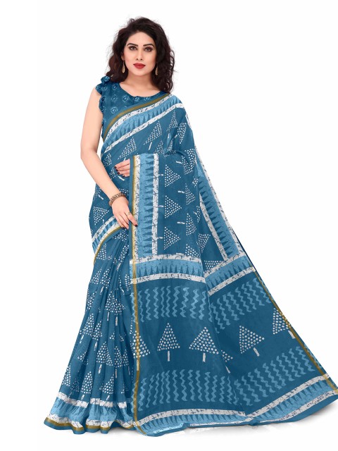 

KALINI Blue & White Batik Printed Saree