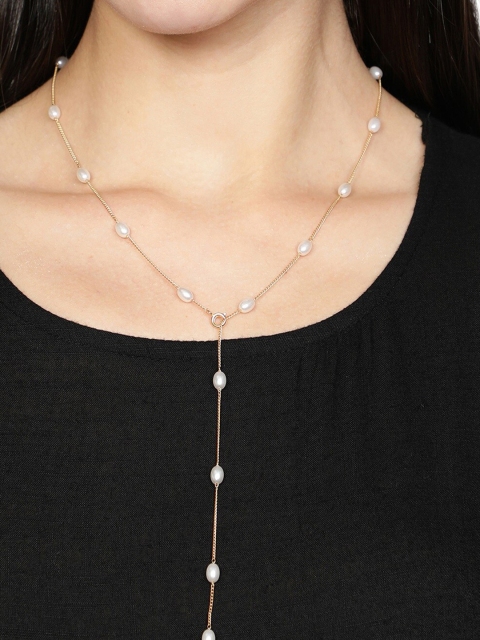 

AQUASTREET Gold-Toned & White Gold-Plated Pearl Open Necklace