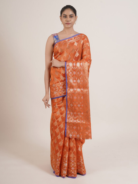 

Pothys Orange & Blue Woven Design Zari Saree