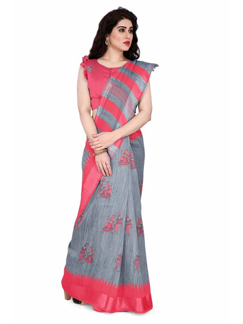

KALINI Grey & Pink Ethnic Motifs Saree