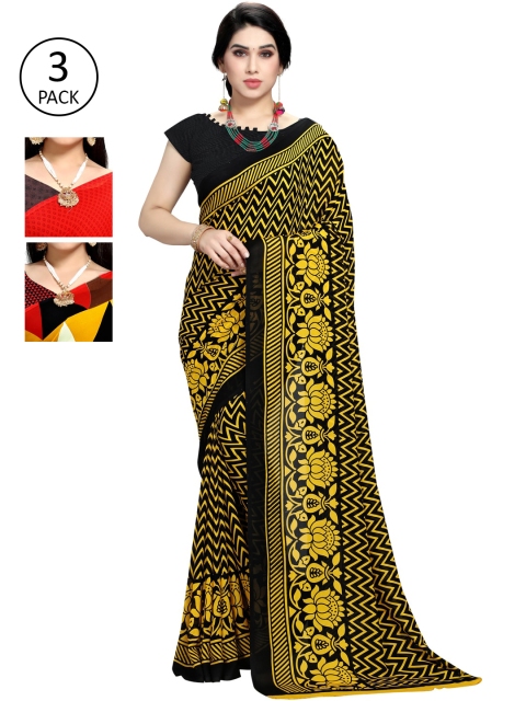 

KALINI Pack Of 3 Multicoloured Poly Georgette Sarees, Multi