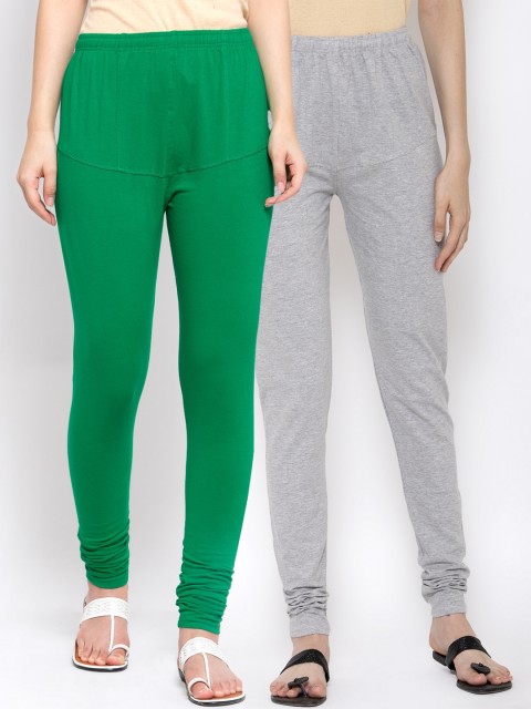 

KLOTTHE Women Pack Of 2 Solid Cotton Churidar-Length Leggings, Grey melange