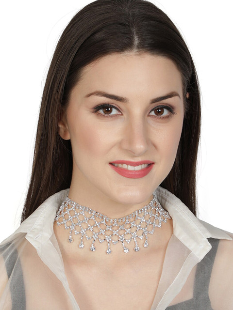 

AQUASTREET Silver-Toned & White Silver-Plated Choker Necklace