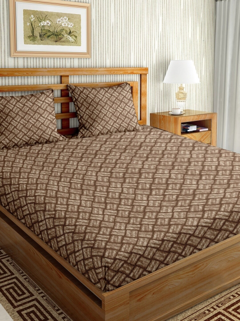 

BELLA CASA Brown Geometric 180 TC King Bedsheet with 2 Pillow Covers