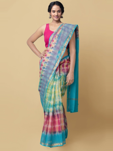 

Unnati Silks Multicoloured Leheriya Shibori Pure Cotton Sustainable Kota Saree, Multi