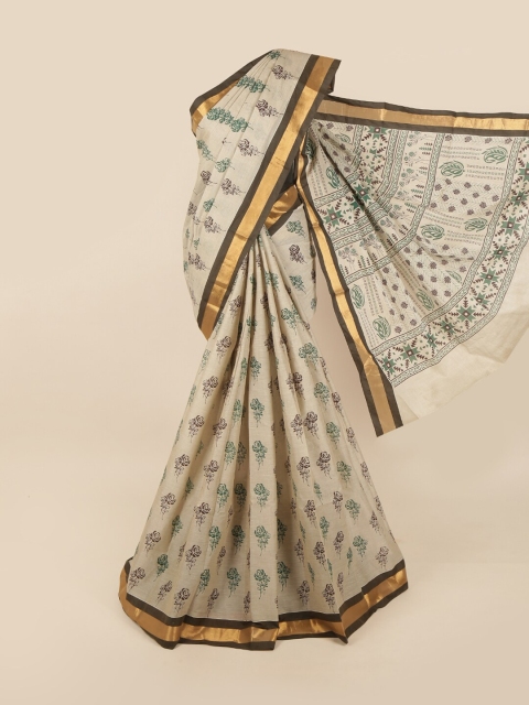 

Pothys Beige & Grey Floral Woven Design Saree