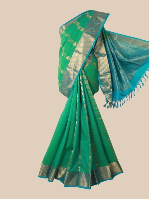 

Pothys Green & Turquoise Blue Woven Design Pure Silk Kanjeevaram Saree