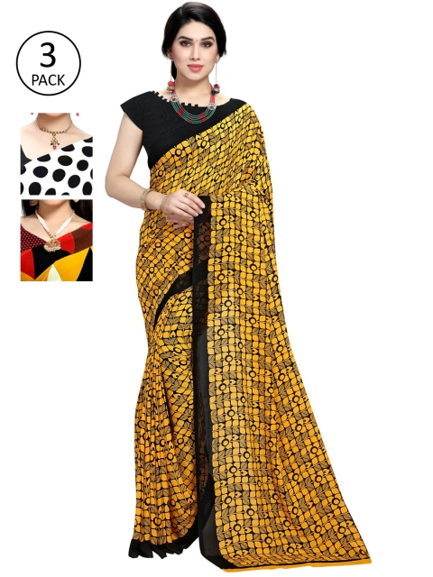 

KALINI Women Pack of 3 Printed Sarees, White