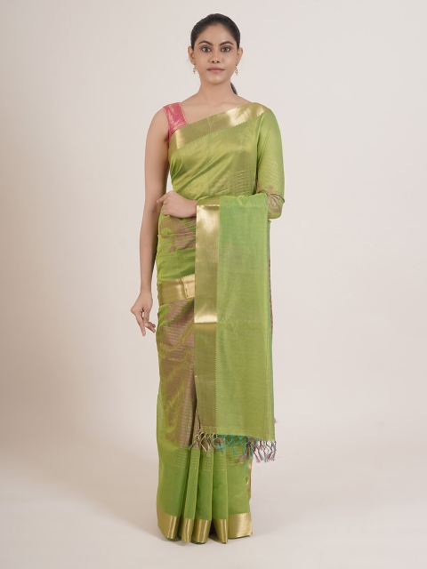 

Pothys Women Green Linen Blend Ethnic Woven Designed Saree