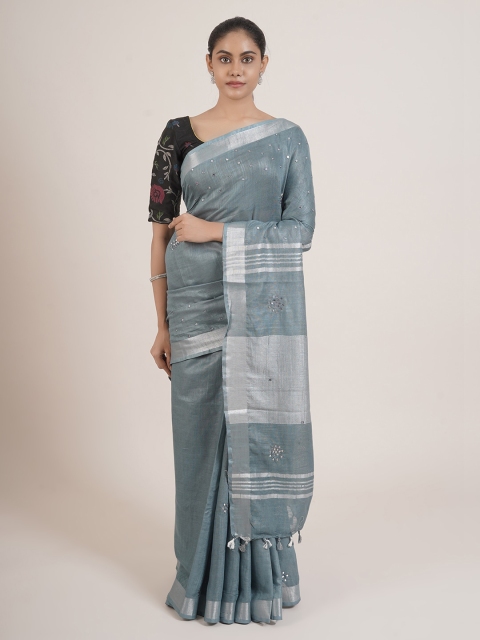 

Pothys Grey & Silver-Toned Embellished Mirror Work Saree