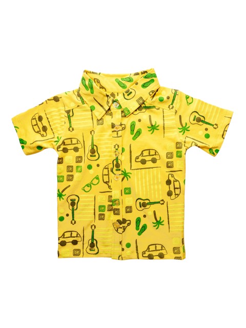 

You Got Plan B Boys Gold-Toned & Green Printed Casual Shirt