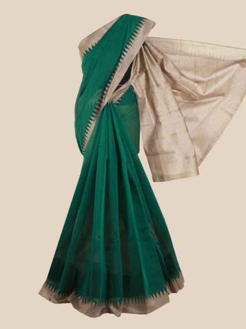 

Pothys Green & Beige Solid Saree