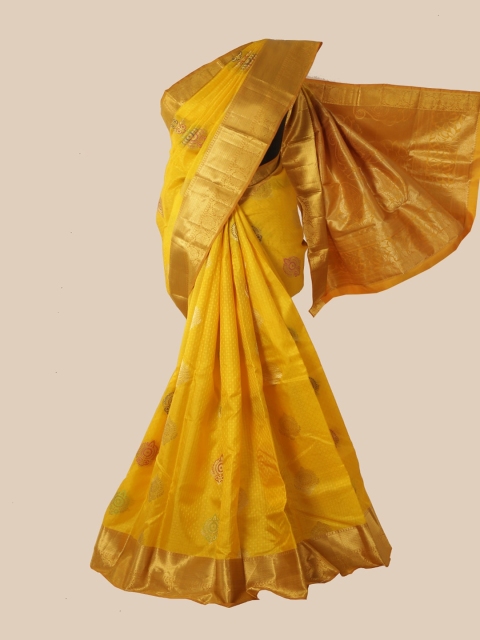 

Pothys Yellow & Gold-Toned Woven Design Pure Silk Kanjeevaram Saree