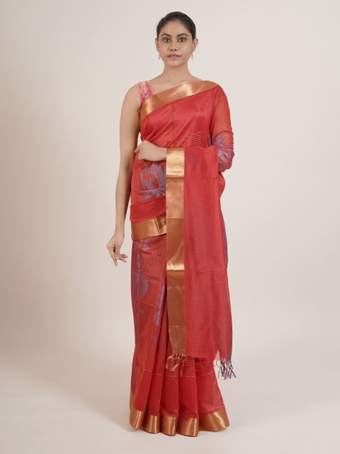 

Pothys Orange & Purple Checked Zari Saree