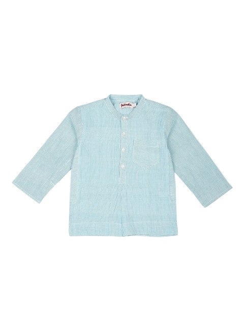 

Fabindia Boys Blue & White Striped Cotton Kurta