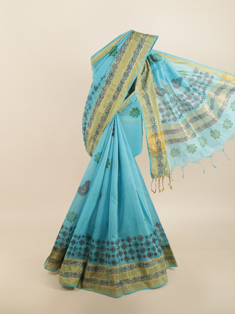 

Pothys Blue & Beige Ethnic Motifs Print Saree