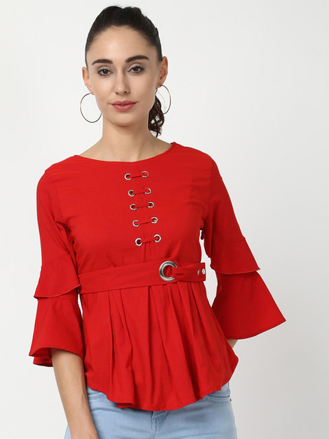 

V2 Value & Variety Red Bell Sleeve Peplum Top