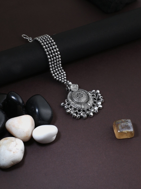 

Adwitiya Collection Oxidised Silver-Plated Handcrafted Maang Tikka