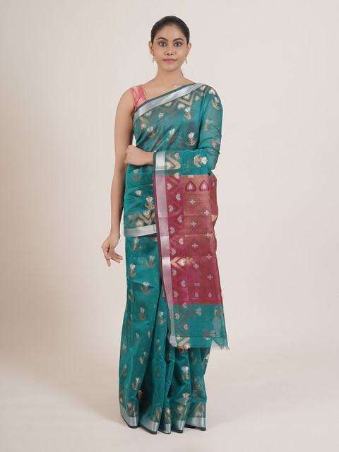 

Pothys Teal & Pink Woven Design Zari Saree