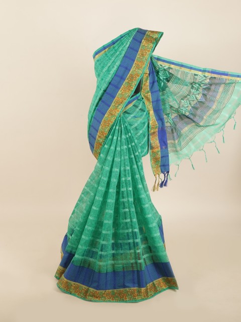 

Pothys Green & Off White Self Checked Saree with Printed Detail