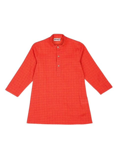 

Fabindia Boys Red Woven Design Cotton A-Line Kurta